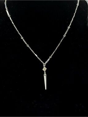 Silver Tone Rhinestone Necklace Bar & Link Chain Rhinestone Encrusted Y2K